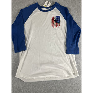 Converse All Star Raglan Shirt Mens M Blue White 3/4 Sleeve Graphic NWT